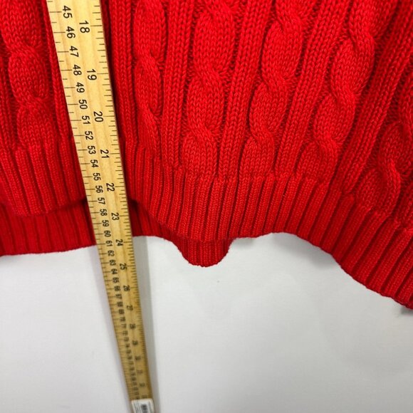 Lands’ End Sweater XL Petite Red Cable Knit Cotton Fisherman Preppy Classic - Picture 4 of 7